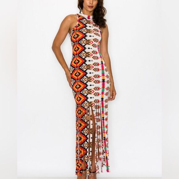 Printed Fringe Maxi Dress - Picture 3 of 6
